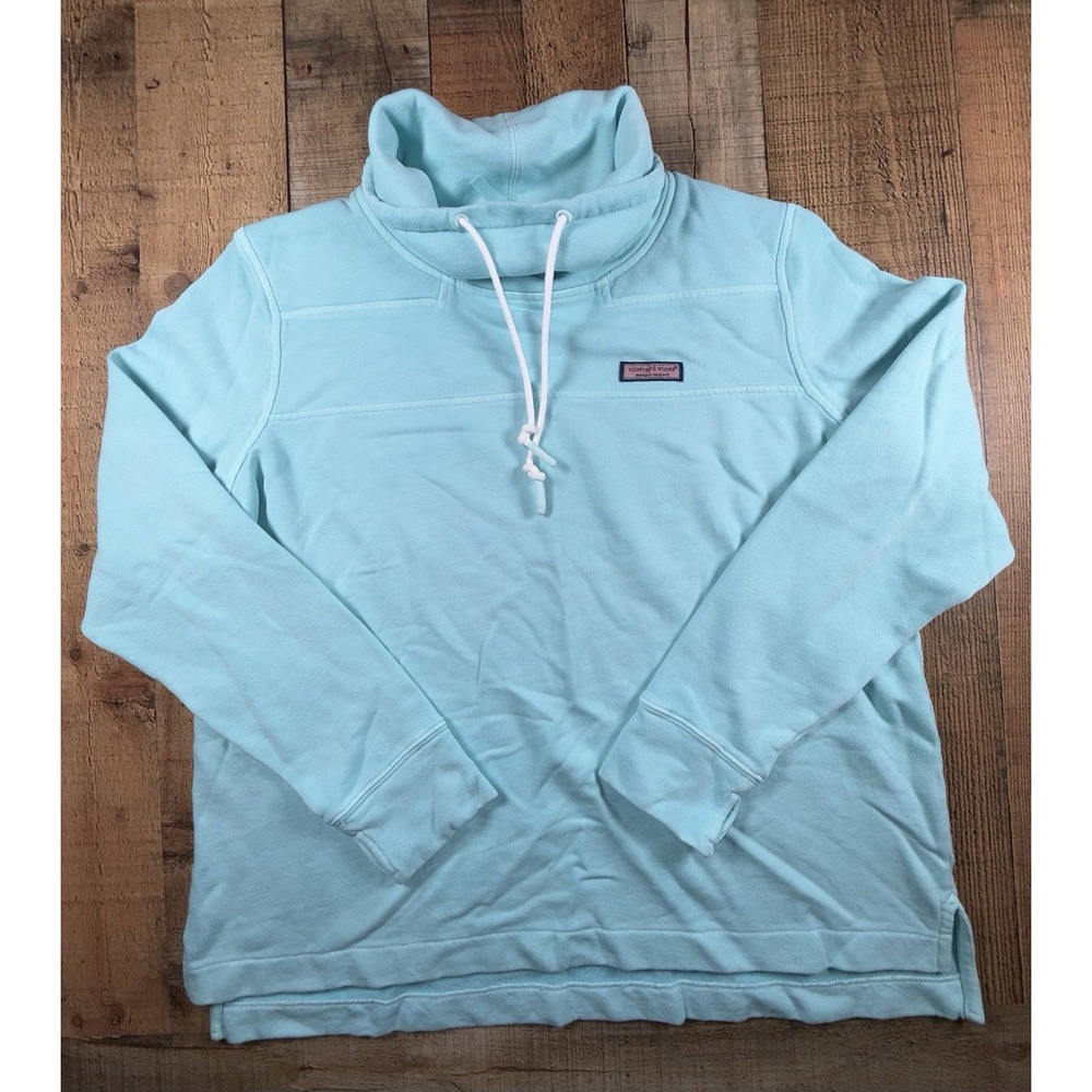 Vineyard Vines Womens XL Shep Shirt Aqua Blue Funnel Neck Pullover Sweatshirt